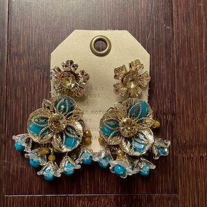 NWT Anthropologie Turquoise Flower Statement Earrings